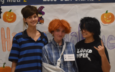 Alex Kay, Lizzie Rubin, and Alexis Fernandes dressed as Diary of a Wimpy Kid characters 